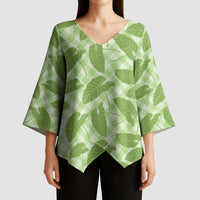 Green Hawaii Kalo Palaka Kimono Sleeve Blouse - Hawaiian Taro Leaves Elegant Vibes LT14 - Polynesian Pride