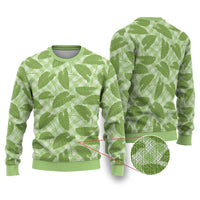 Green Hawaii Kalo Palaka Motifs Ugly Christmas Sweater Hawaiian Taro Leaves Elegant Vibes LT14 Green - Polynesian Pride