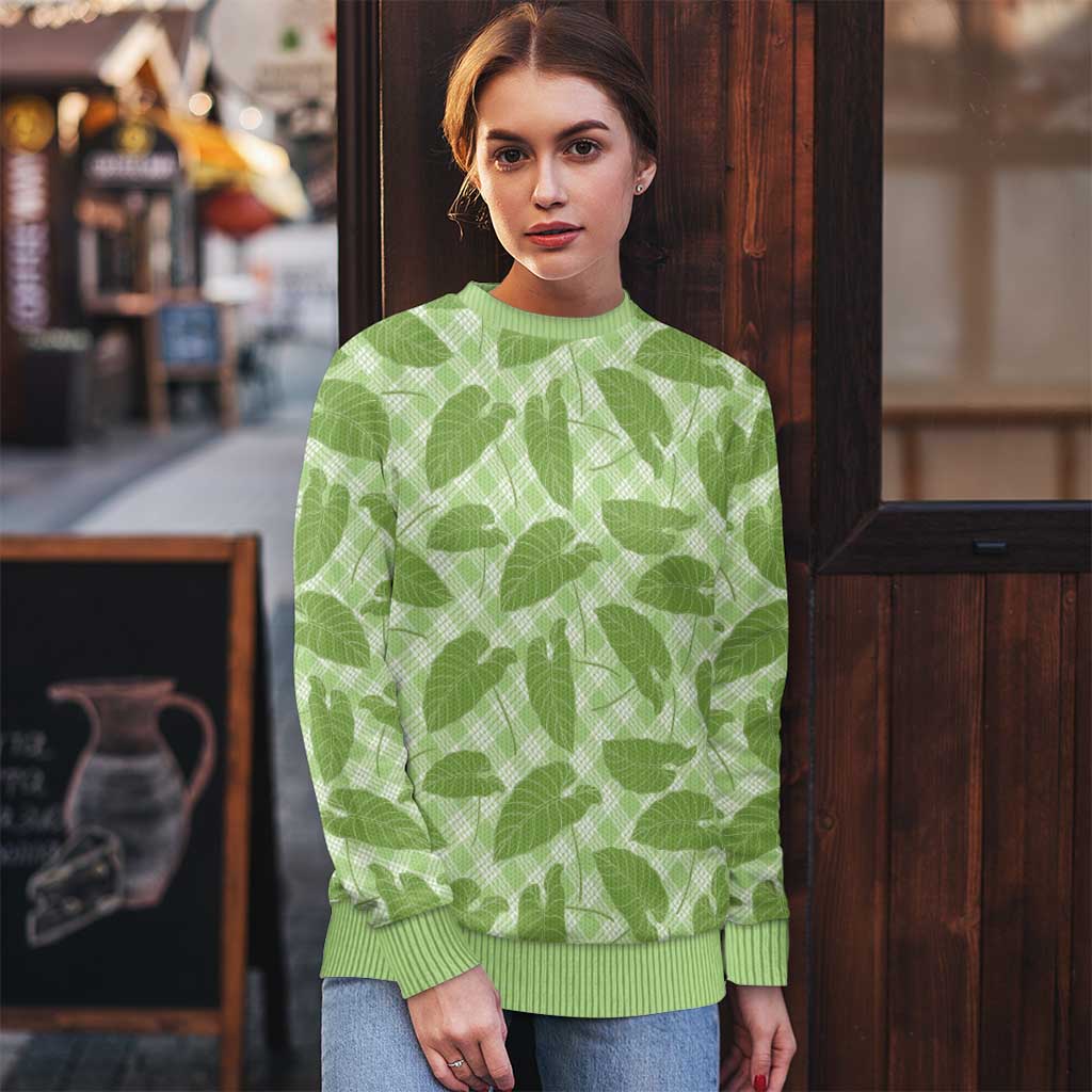 Green Hawaii Kalo Palaka Motifs Ugly Christmas Sweater Hawaiian Taro Leaves Elegant Vibes LT14 - Polynesian Pride