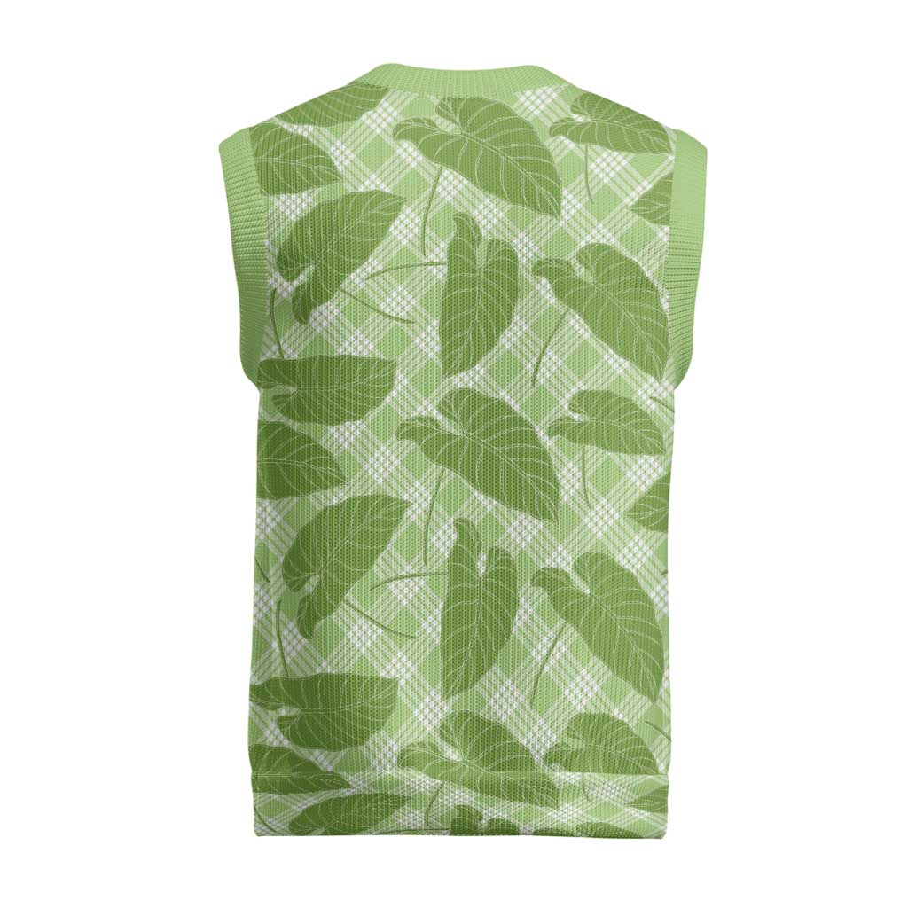 Green Hawaii Kalo Palaka Motifs Christmas Knitted V-Neck Vest Hawaiian Taro Leaves Elegant Vibes LT14 - Polynesian Pride