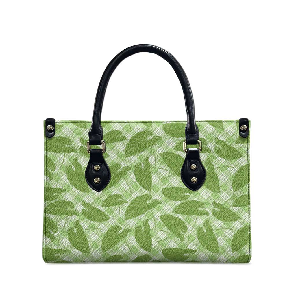 Green Hawaii Kalo Palaka Motifs Leather Bag Hawaiian Taro Leaves Elegant Vibes LT14 - Polynesian Pride