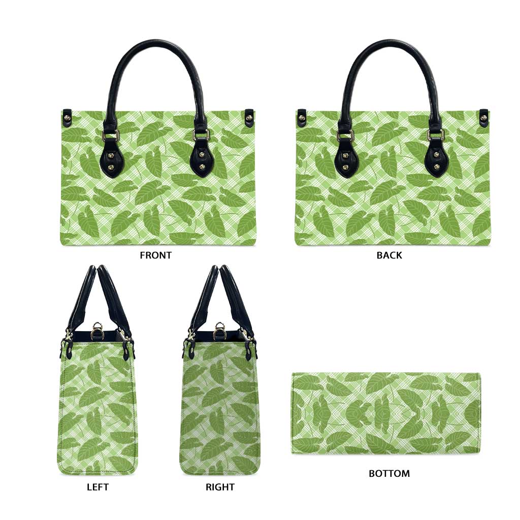Green Hawaii Kalo Palaka Motifs Leather Bag Hawaiian Taro Leaves Elegant Vibes LT14 - Polynesian Pride