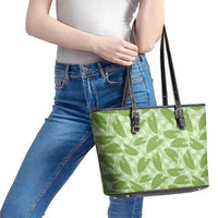 Green Hawaii Kalo Palaka Motifs Leather Tote Bag Hawaiian Taro Leaves Elegant Vibes LT14 - Polynesian Pride