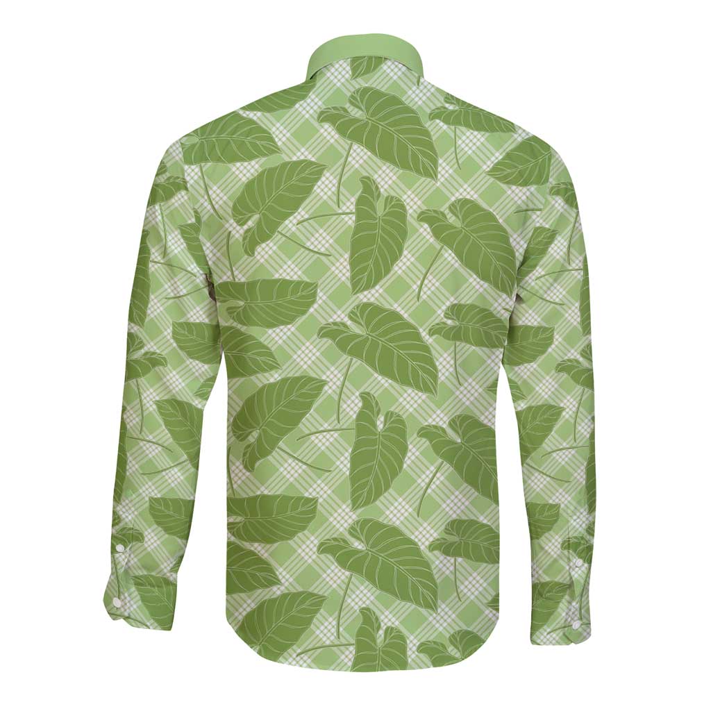 Green Hawaii Kalo Palaka Motifs Long Sleeve Button Shirt Hawaiian Taro Leaves Elegant Vibes LT14 - Polynesian Pride
