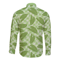 Green Hawaii Kalo Palaka Motifs Long Sleeve Button Shirt Hawaiian Taro Leaves Elegant Vibes LT14 - Polynesian Pride