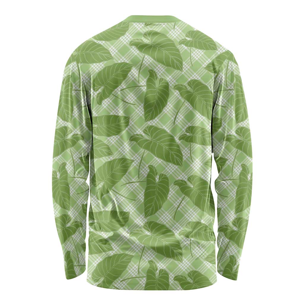 Green Hawaii Kalo Palaka Motifs Long Sleeve Shirt Hawaiian Taro Leaves Elegant Vibes LT14 - Polynesian Pride