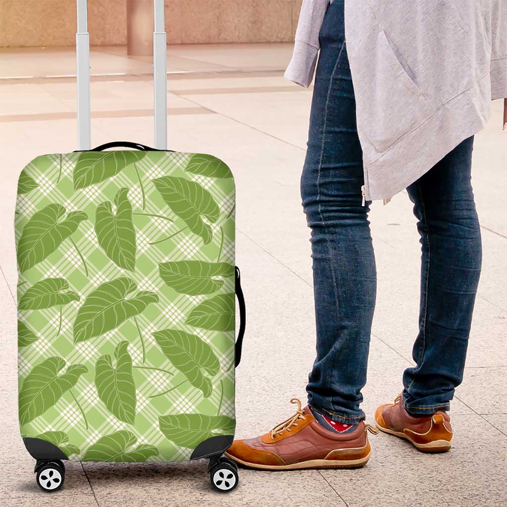 Green Hawaii Kalo Palaka Motifs Luggage Cover Hawaiian Taro Leaves Elegant Vibes LT14 Green - Polynesian Pride