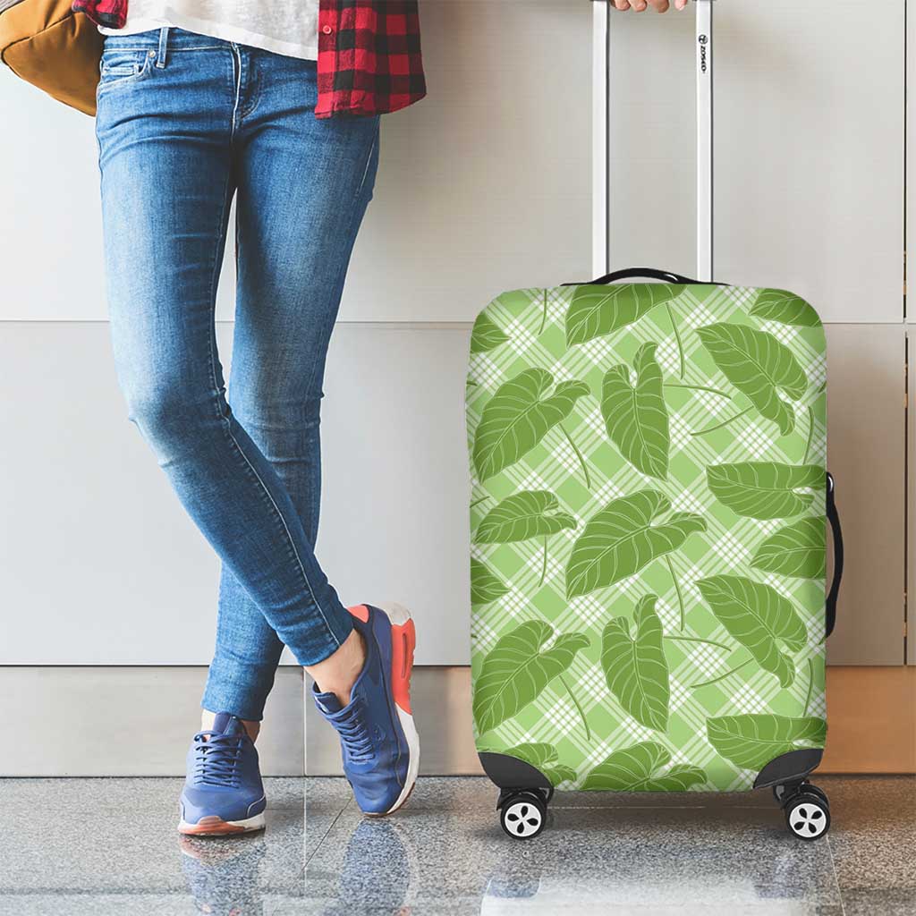 Green Hawaii Kalo Palaka Motifs Luggage Cover Hawaiian Taro Leaves Elegant Vibes LT14 - Polynesian Pride