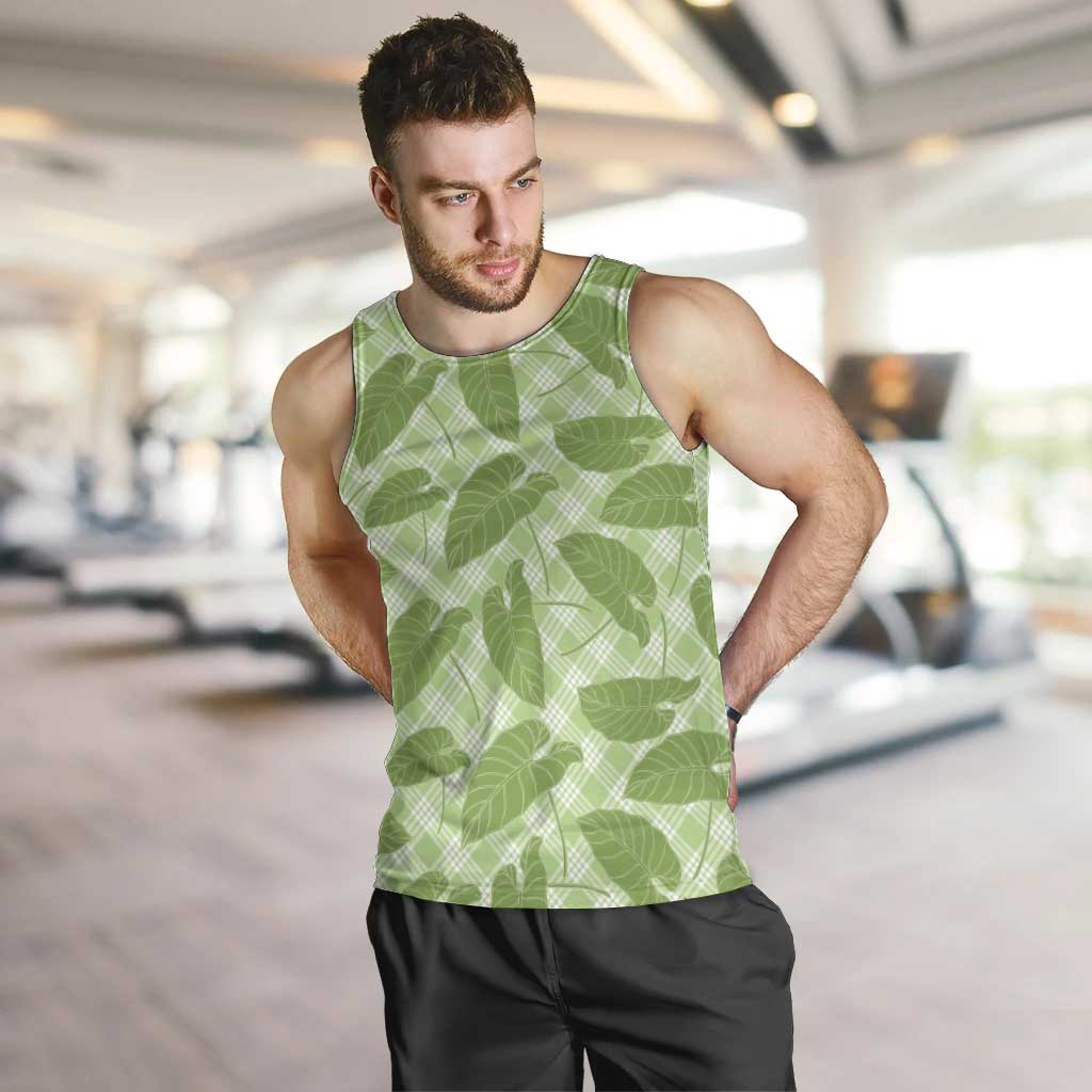 Green Hawaii Kalo Palaka Motifs Men Tank Top Hawaiian Taro Leaves Elegant Vibes LT14 Green - Polynesian Pride