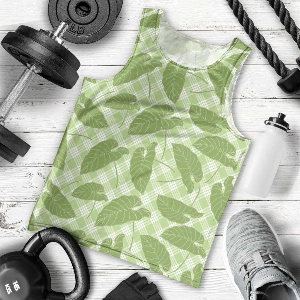 Green Hawaii Kalo Palaka Motifs Men Tank Top Hawaiian Taro Leaves Elegant Vibes LT14 - Polynesian Pride