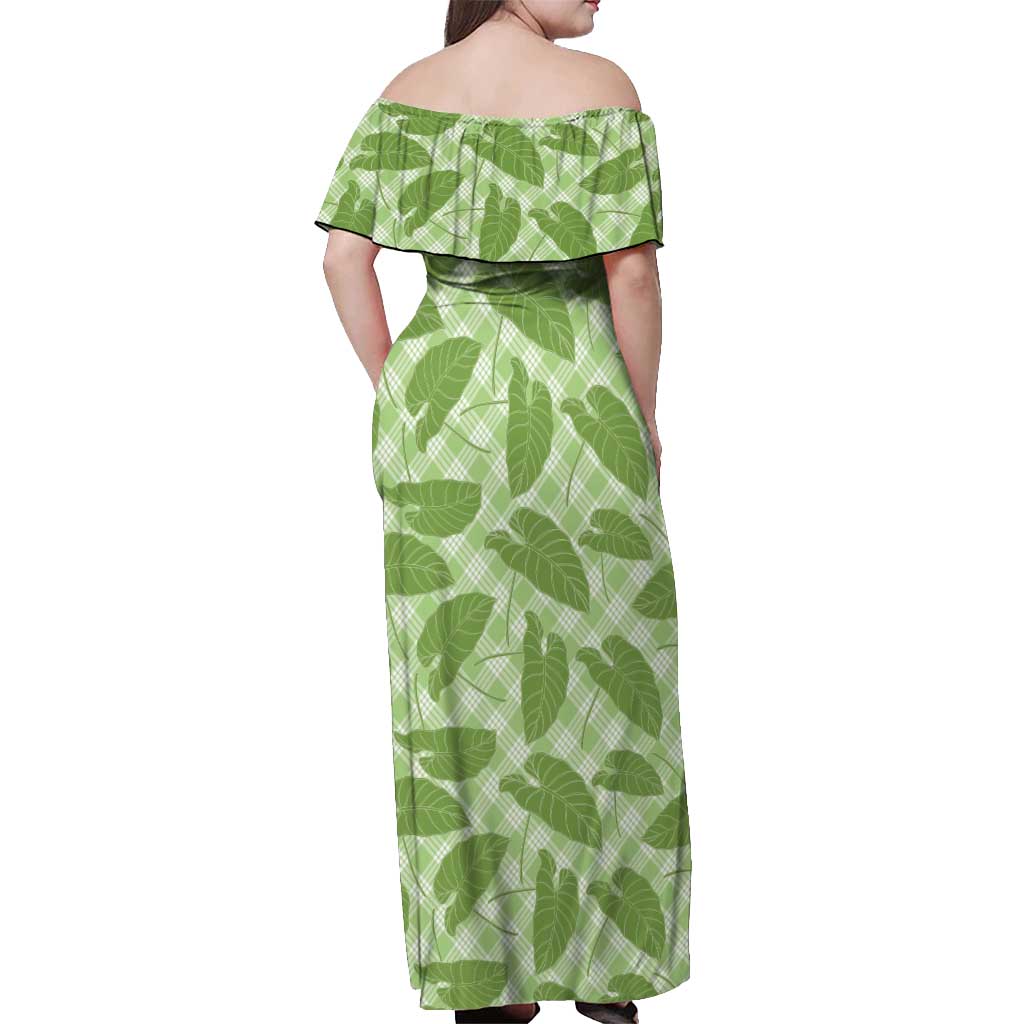 Green Hawaii Kalo Palaka Motifs Off Shoulder Maxi Dress Hawaiian Taro Leaves Elegant Vibes LT14 - Polynesian Pride