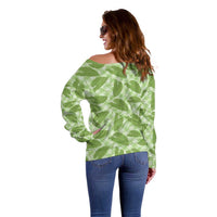 Green Hawaii Kalo Palaka Motifs Off Shoulder Sweater Hawaiian Taro Leaves Elegant Vibes LT14 - Polynesian Pride