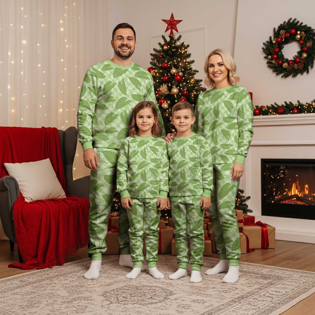 Green Hawaii Kalo Palaka Motifs Christmas Pajama Set Hawaiian Taro Leaves Elegant Vibes LT14 - Polynesian Pride