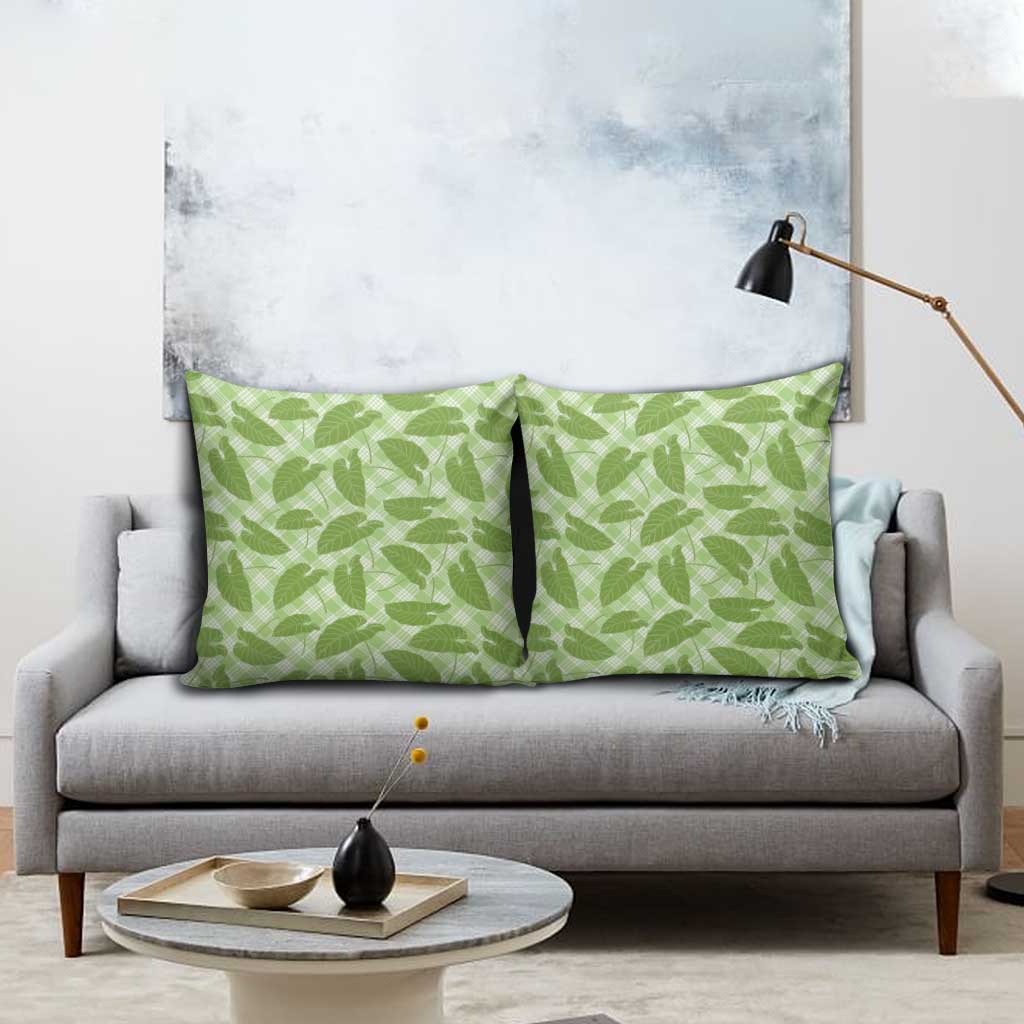 Green Hawaii Kalo Palaka Motifs Pillow Cover Hawaiian Taro Leaves Elegant Vibes LT14 - Polynesian Pride