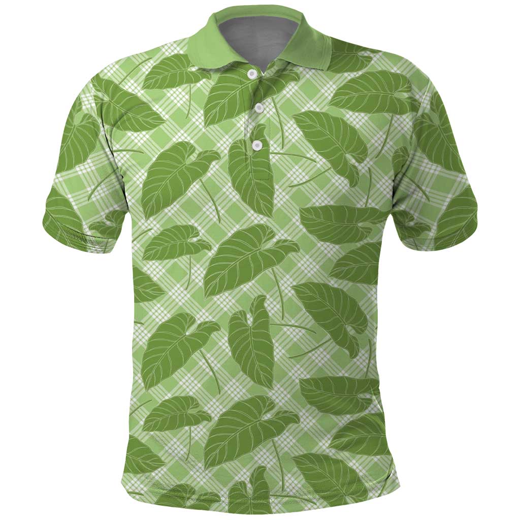Green Hawaii Kalo Palaka Motifs Polo Shirt Hawaiian Taro Leaves Elegant Vibes LT14 Green - Polynesian Pride