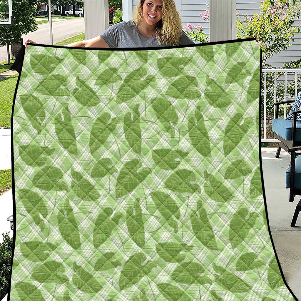 Green Hawaii Kalo Palaka Motifs Quilt Hawaiian Taro Leaves Elegant Vibes LT14 Green - Polynesian Pride