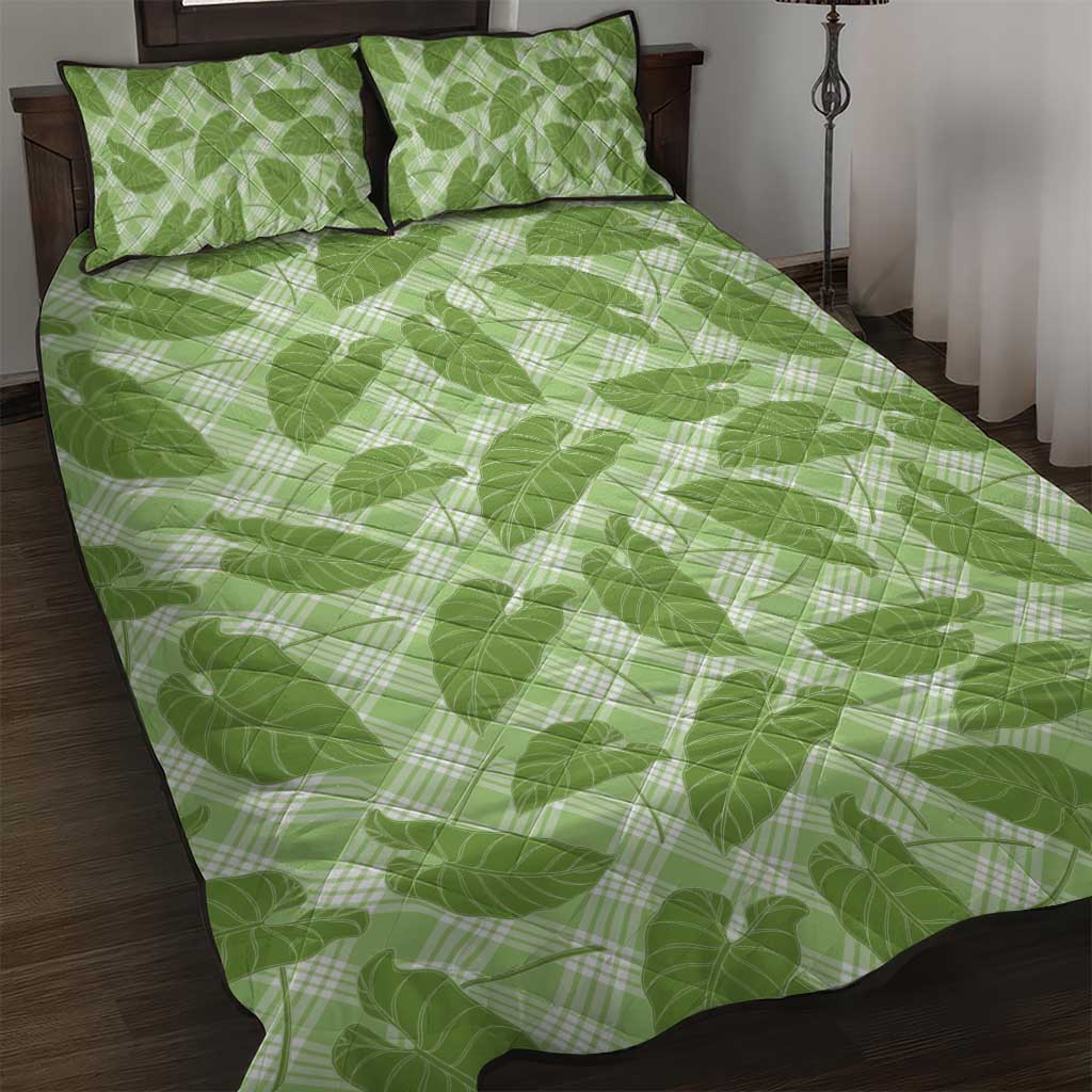 Green Hawaii Kalo Palaka Motifs Quilt Bed Set Hawaiian Taro Leaves Elegant Vibes LT14 Green - Polynesian Pride