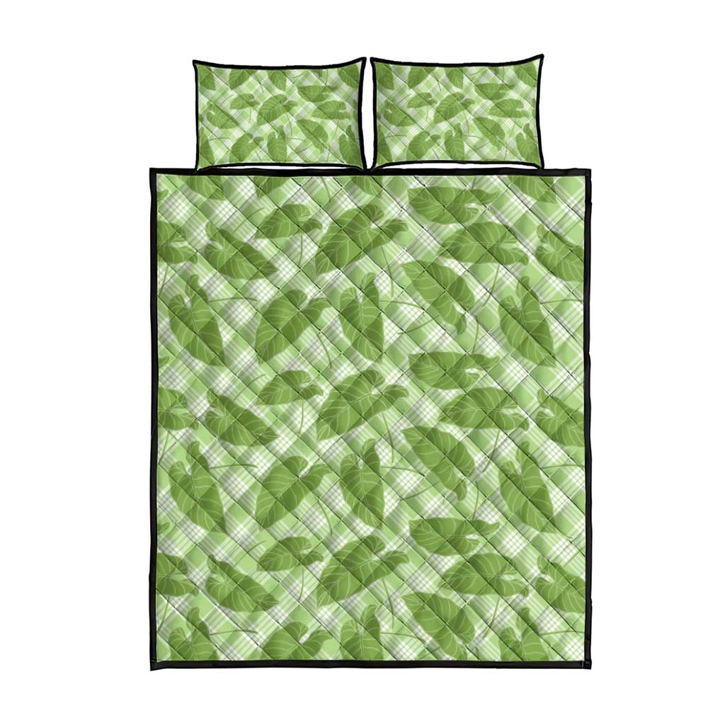 Green Hawaii Kalo Palaka Motifs Quilt Bed Set Hawaiian Taro Leaves Elegant Vibes LT14 - Polynesian Pride