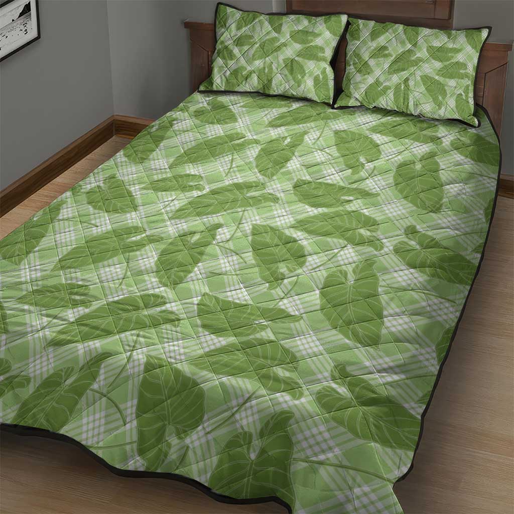 Green Hawaii Kalo Palaka Motifs Quilt Bed Set Hawaiian Taro Leaves Elegant Vibes LT14 - Polynesian Pride