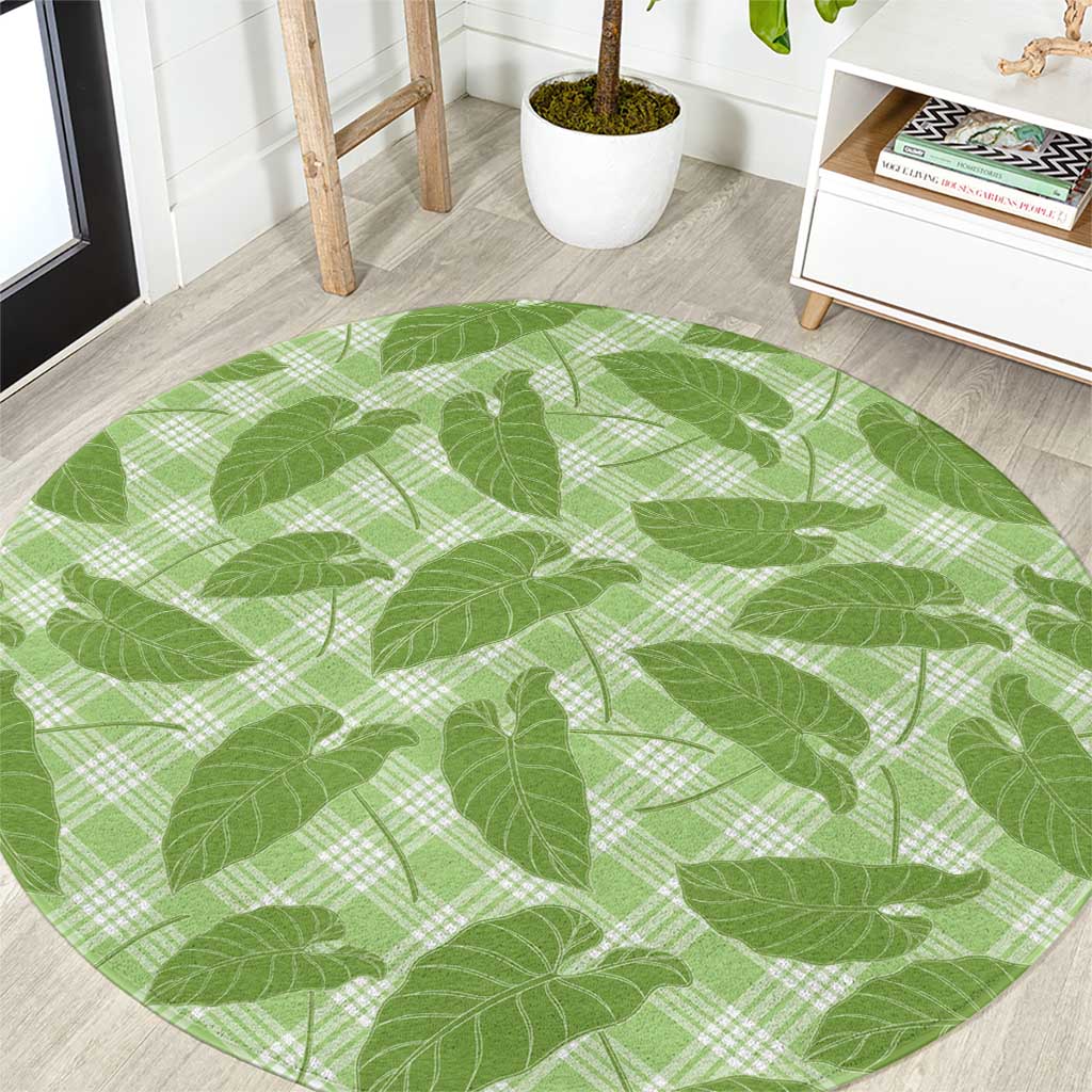 Green Hawaii Kalo Palaka Motifs Round Carpet Hawaiian Taro Leaves Elegant Vibes LT14 Green - Polynesian Pride