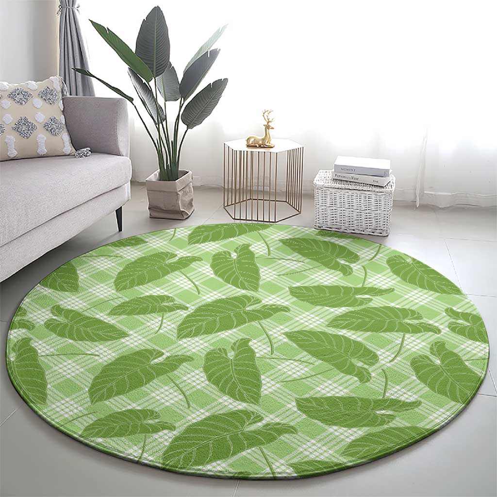 Green Hawaii Kalo Palaka Motifs Round Carpet Hawaiian Taro Leaves Elegant Vibes LT14 - Polynesian Pride