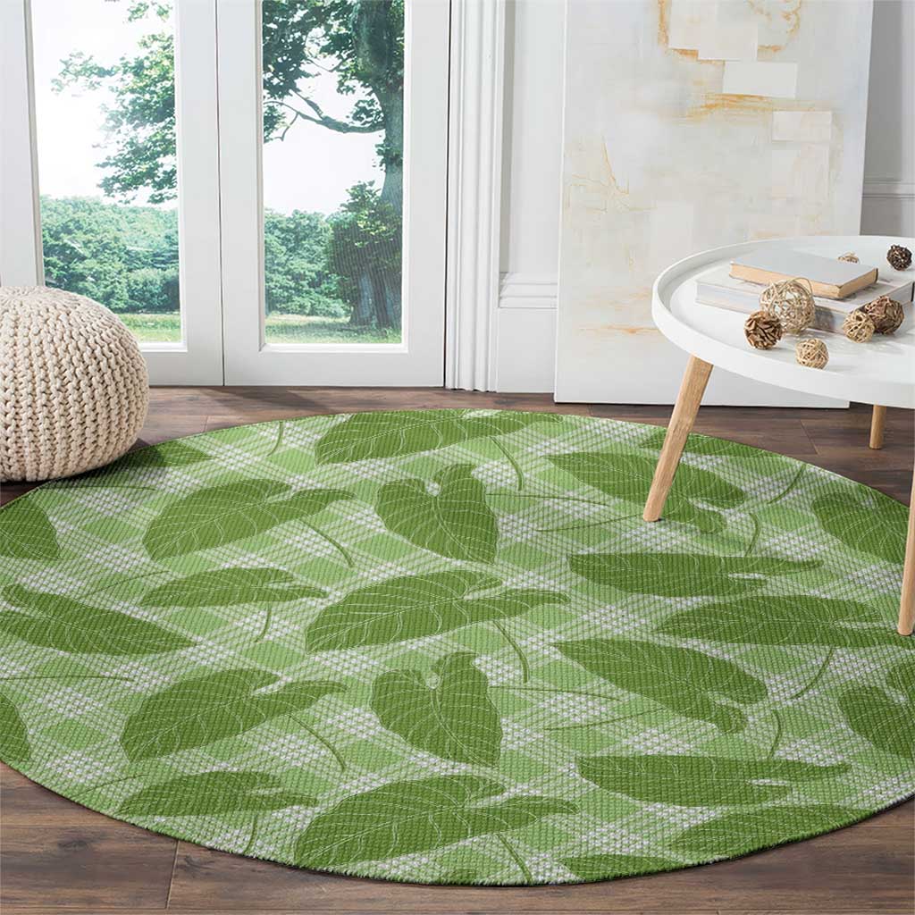 Green Hawaii Kalo Palaka Motifs Round Carpet Hawaiian Taro Leaves Elegant Vibes LT14 - Polynesian Pride