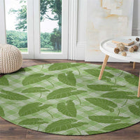 Green Hawaii Kalo Palaka Motifs Round Carpet Hawaiian Taro Leaves Elegant Vibes LT14 - Polynesian Pride