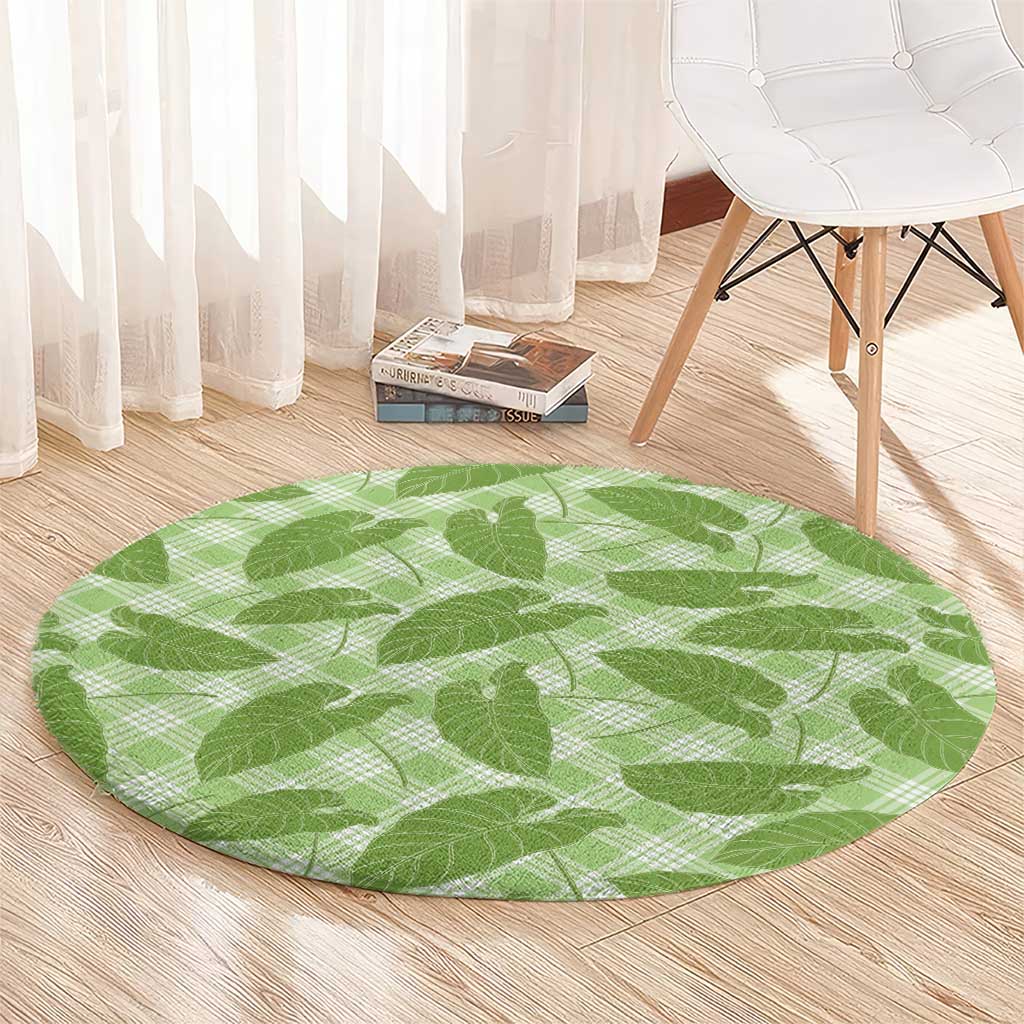 Green Hawaii Kalo Palaka Motifs Round Carpet Hawaiian Taro Leaves Elegant Vibes LT14 - Polynesian Pride