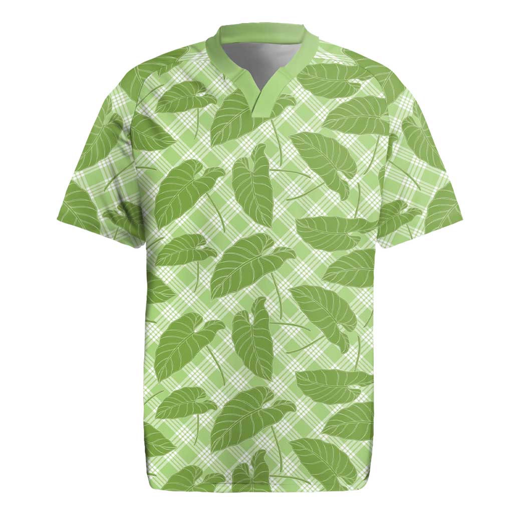 Green Hawaii Kalo Palaka Motifs Rugby Jersey Hawaiian Taro Leaves Elegant Vibes LT14 Green - Polynesian Pride