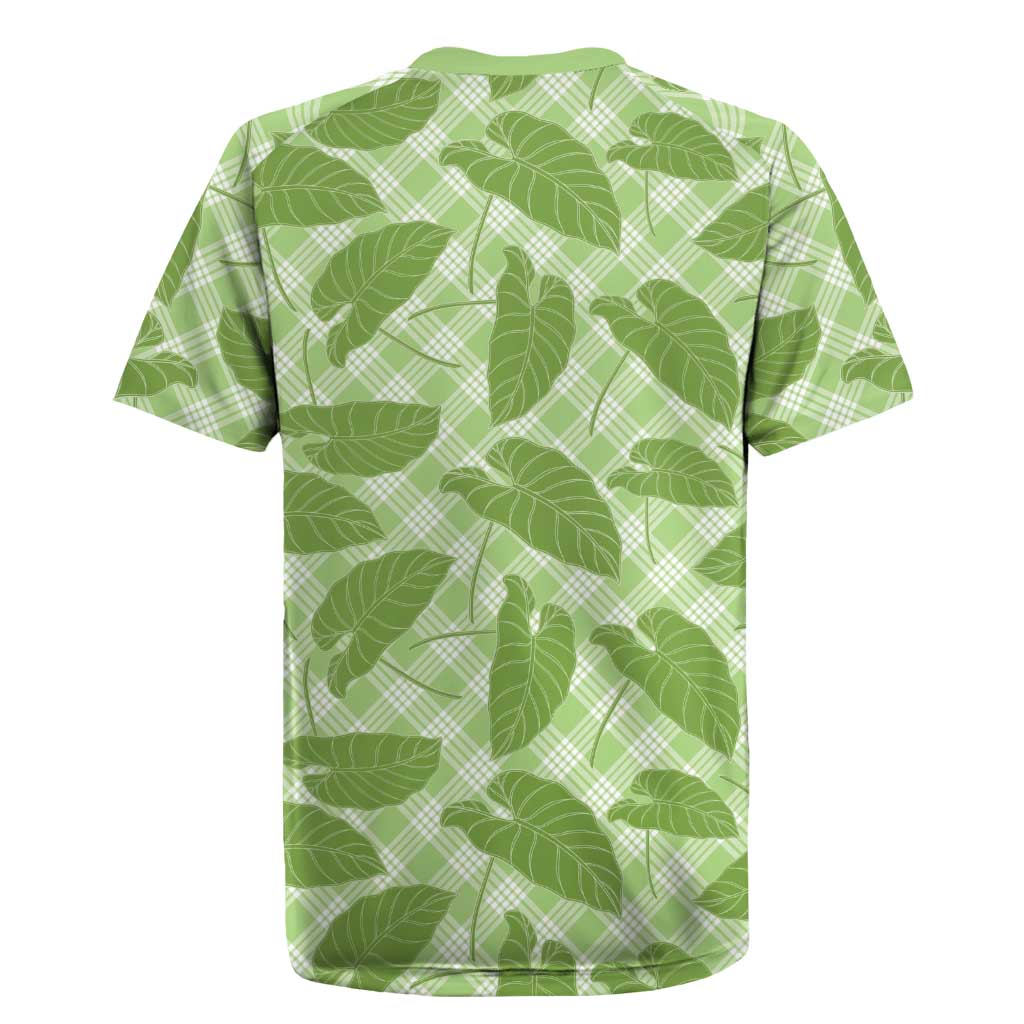 Green Hawaii Kalo Palaka Motifs Rugby Jersey Hawaiian Taro Leaves Elegant Vibes LT14 - Polynesian Pride