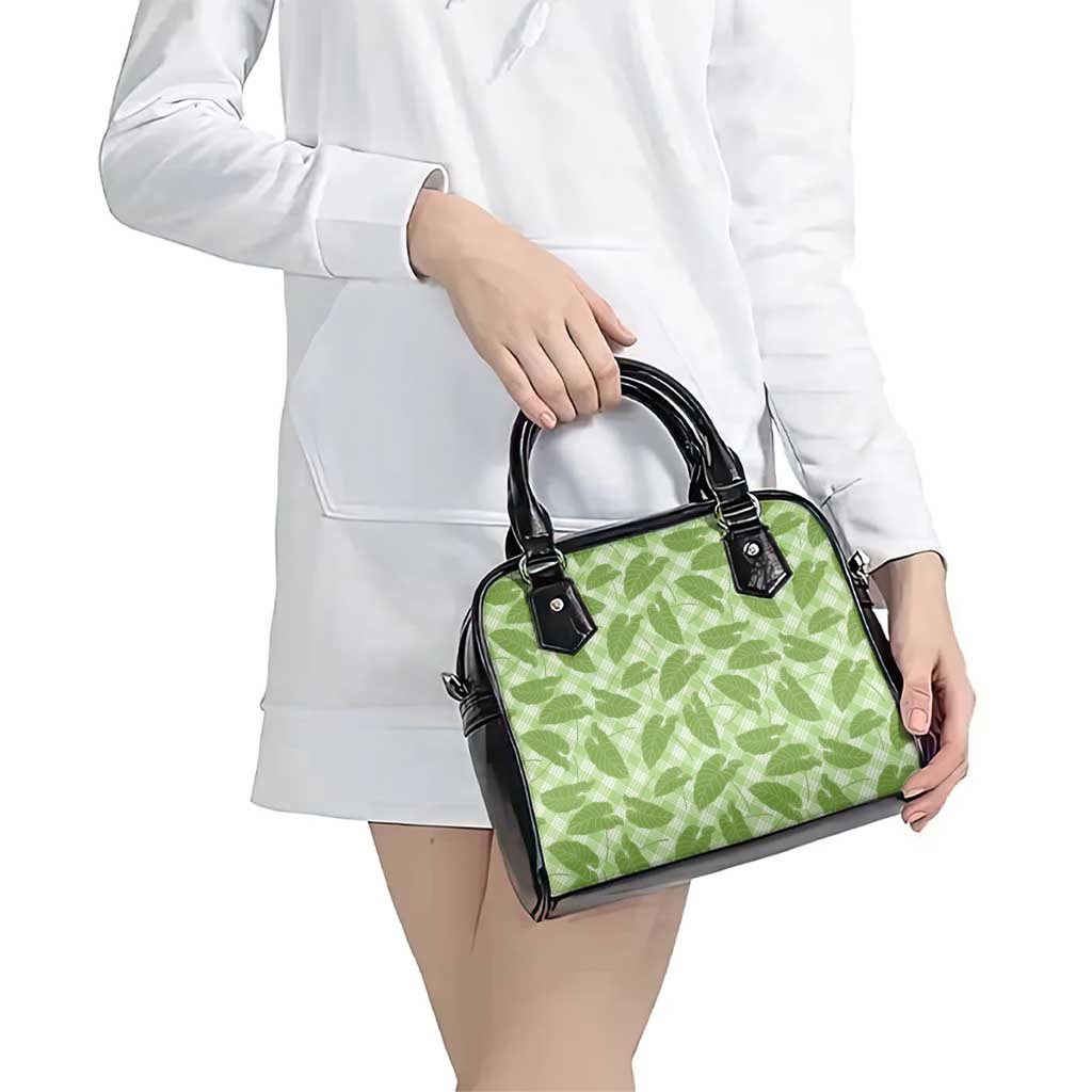 Green Hawaii Kalo Palaka Motifs Shoulder Handbag Hawaiian Taro Leaves Elegant Vibes LT14 - Polynesian Pride