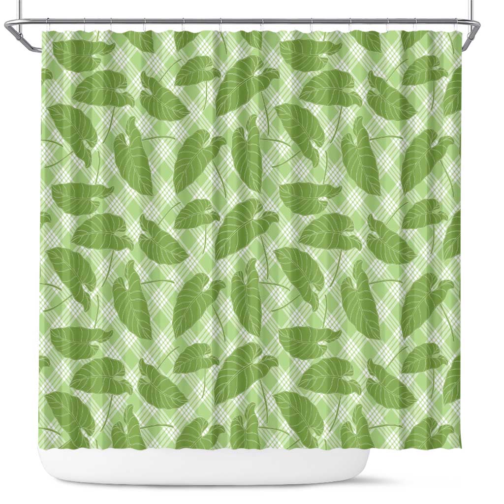 Green Hawaii Kalo Palaka Motifs Shower Curtain Hawaiian Taro Leaves Elegant Vibes LT14 Green - Polynesian Pride