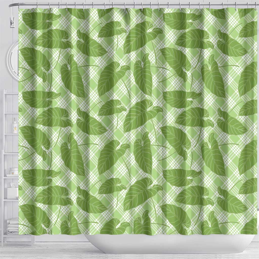 Green Hawaii Kalo Palaka Motifs Shower Curtain Hawaiian Taro Leaves Elegant Vibes LT14 - Polynesian Pride