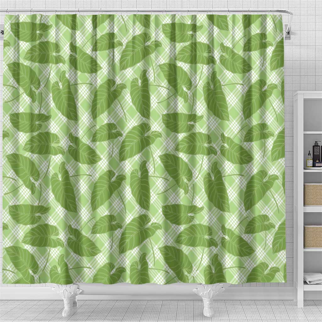 Green Hawaii Kalo Palaka Motifs Shower Curtain Hawaiian Taro Leaves Elegant Vibes LT14 - Polynesian Pride