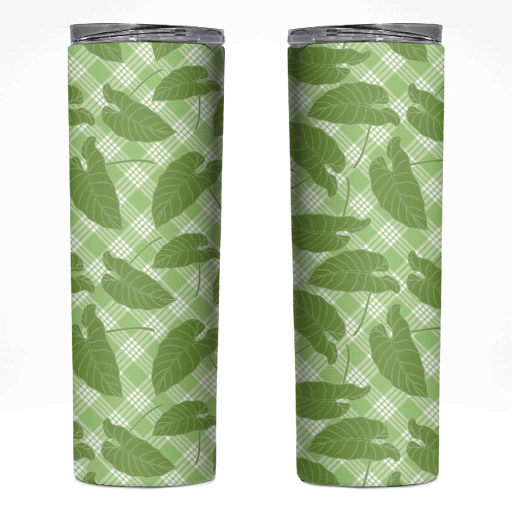 Green Hawaii Kalo Palaka Motifs Skinny Tumbler Hawaiian Taro Leaves Elegant Vibes LT14 Green - Polynesian Pride