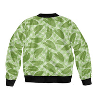 Green Hawaii Kalo Palaka Motifs Sleeve Zip Bomber Jacket Hawaiian Taro Leaves Elegant Vibes LT14 - Polynesian Pride