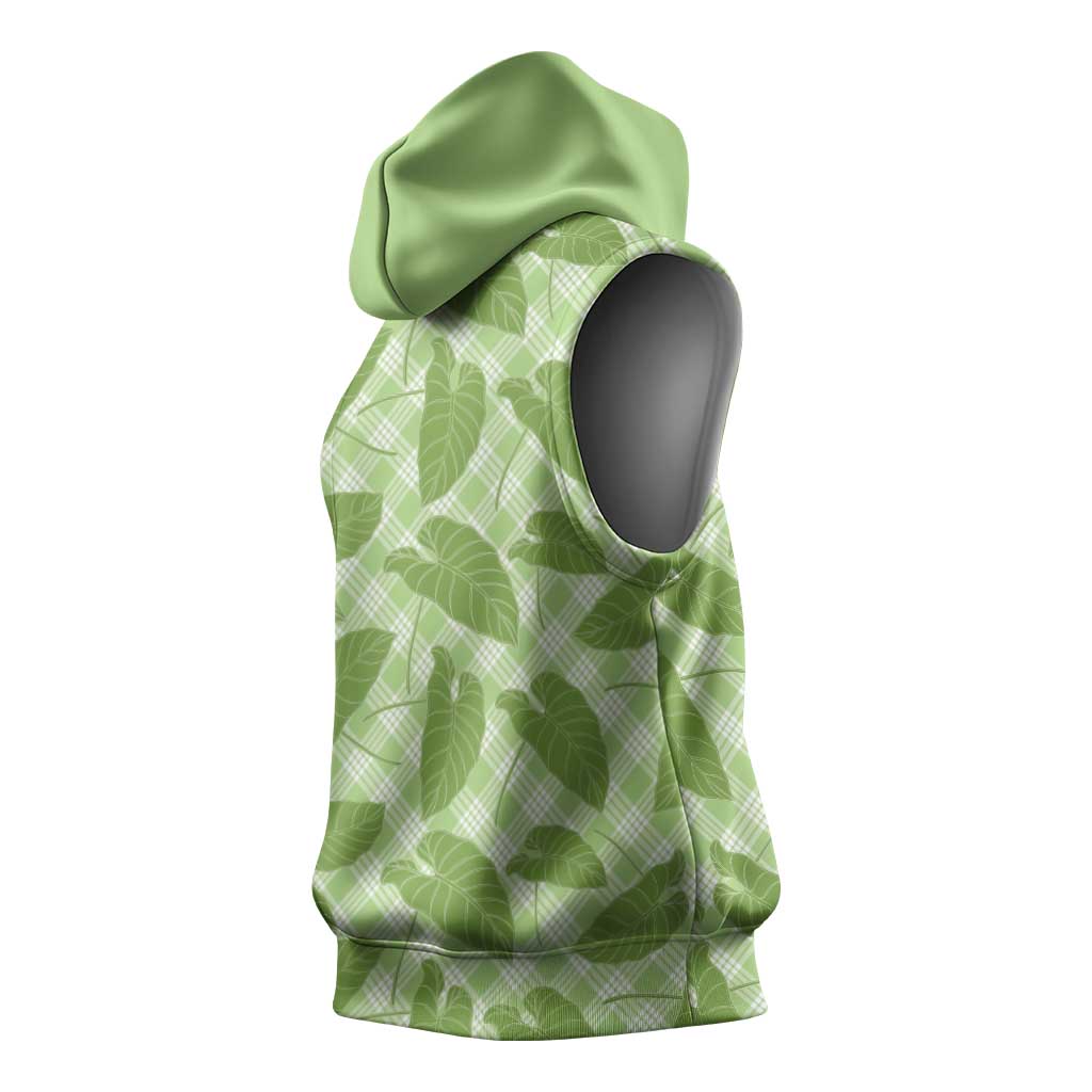 Green Hawaii Kalo Palaka Motifs Sleeveless Hoodie Hawaiian Taro Leaves Elegant Vibes LT14 - Polynesian Pride