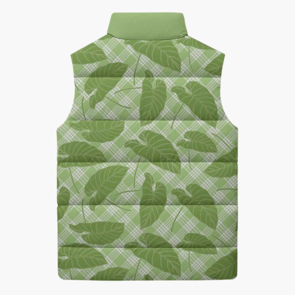 Green Hawaii Kalo Palaka Motifs Sleeveless Puffer Jacket Hawaiian Taro Leaves Elegant Vibes LT14 - Polynesian Pride