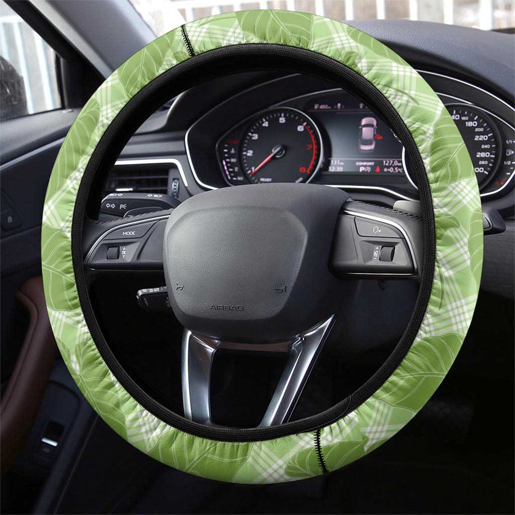 Green Hawaii Kalo Palaka Motifs Steering Wheel Cover Hawaiian Taro Leaves Elegant Vibes LT14 - Polynesian Pride