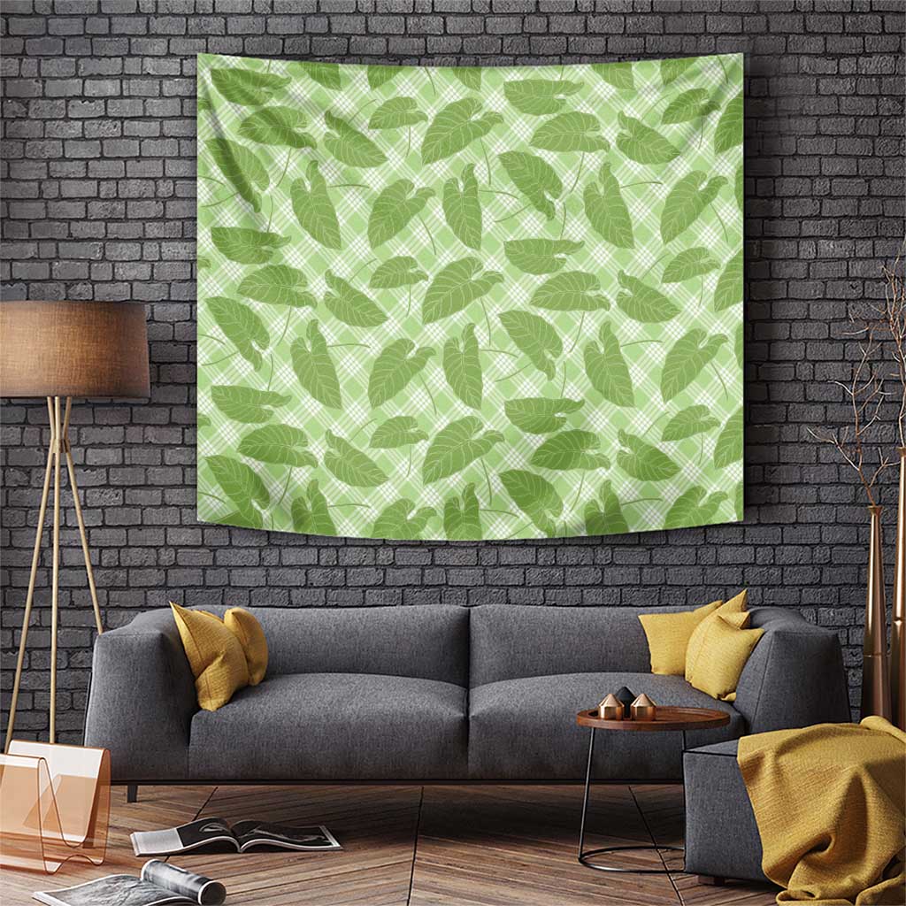 Green Hawaii Kalo Palaka Motifs Tapestry Hawaiian Taro Leaves Elegant Vibes LT14 Green - Polynesian Pride