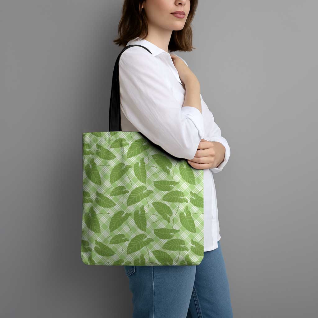 Green Hawaii Kalo Palaka Motifs Tote Bag Hawaiian Taro Leaves Elegant Vibes LT14 - Polynesian Pride