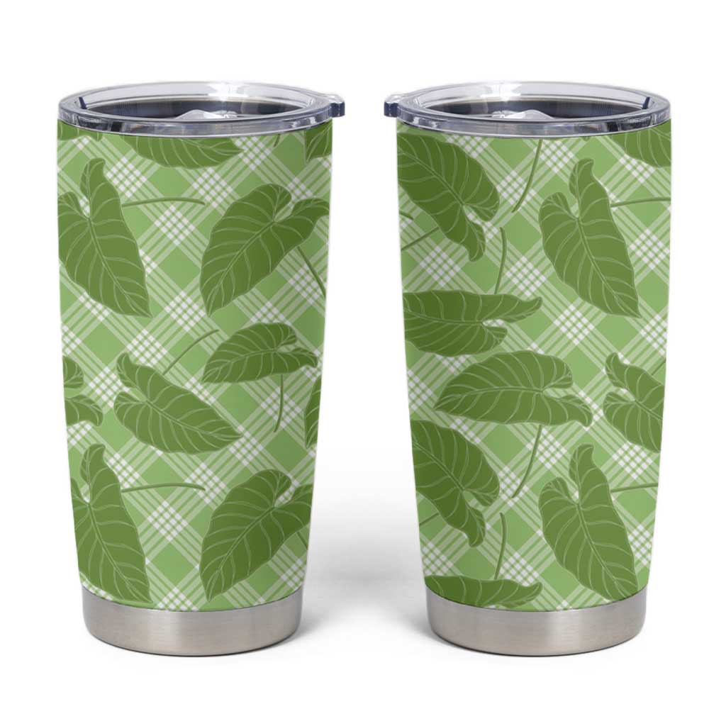 Green Hawaii Kalo Palaka Motifs Tumbler Cup Hawaiian Taro Leaves Elegant Vibes LT14 Green - Polynesian Pride