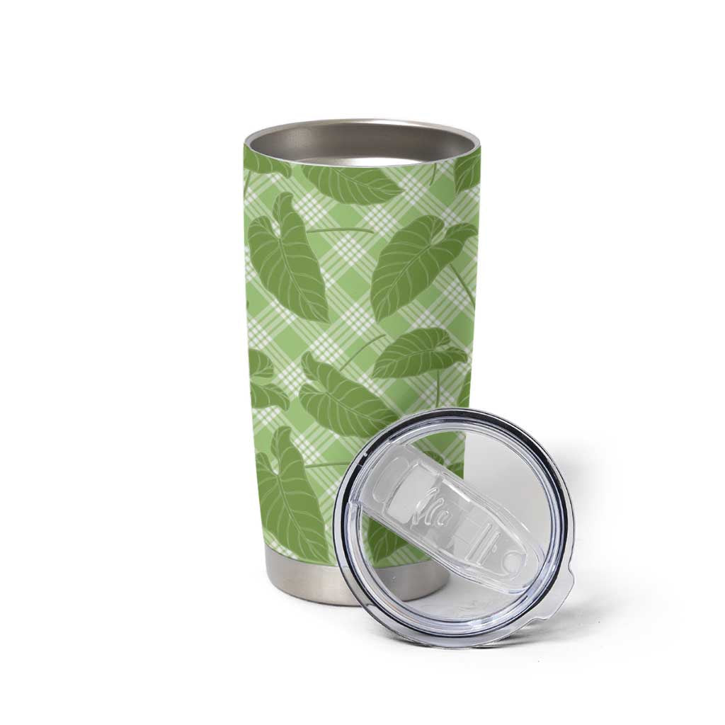 Green Hawaii Kalo Palaka Motifs Tumbler Cup Hawaiian Taro Leaves Elegant Vibes LT14 - Polynesian Pride