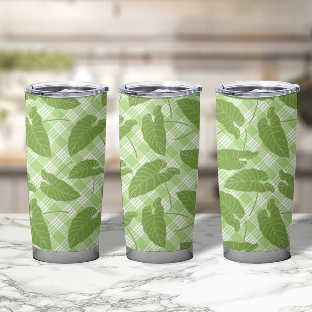 Green Hawaii Kalo Palaka Motifs Tumbler Cup Hawaiian Taro Leaves Elegant Vibes LT14 - Polynesian Pride