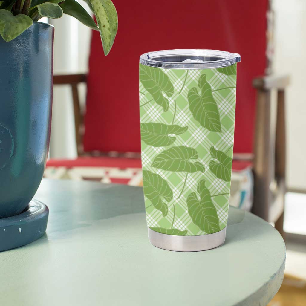 Green Hawaii Kalo Palaka Motifs Tumbler Cup Hawaiian Taro Leaves Elegant Vibes LT14 - Polynesian Pride