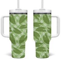 Green Hawaii Kalo Palaka Motifs Tumbler With Handle Hawaiian Taro Leaves Elegant Vibes LT14 One Size: 40 oz Green - Polynesian Pride