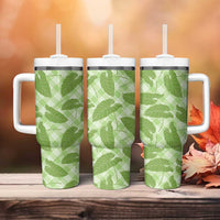 Green Hawaii Kalo Palaka Motifs Tumbler With Handle Hawaiian Taro Leaves Elegant Vibes LT14 - Polynesian Pride