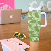 Green Hawaii Kalo Palaka Motifs Tumbler With Handle Hawaiian Taro Leaves Elegant Vibes LT14 - Polynesian Pride