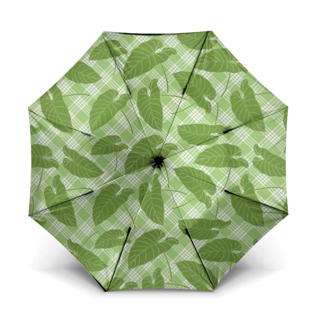 Green Hawaii Kalo Palaka Motifs Umbrella Hawaiian Taro Leaves Elegant Vibes LT14 One Size Folded 11.42 inch Opened Diameter 37.4 inch Green - Polynesian Pride