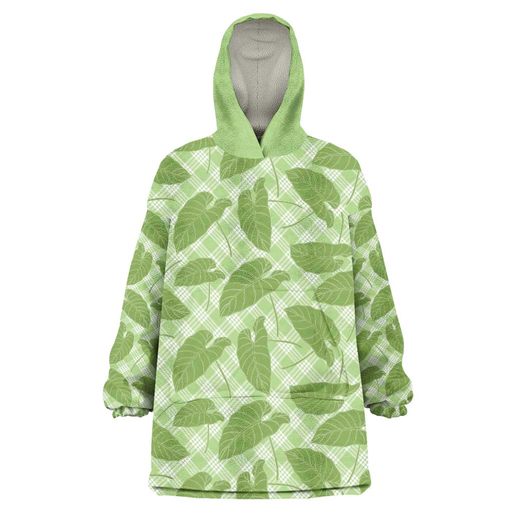 Green Hawaii Kalo Palaka Motifs Wearable Blanket Hoodie Hawaiian Taro Leaves Elegant Vibes LT14 One Size Green - Polynesian Pride